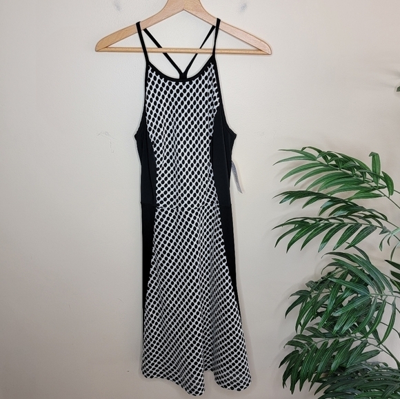 NWT DR Collection | Black & Cream Textured Dot A-line Racerback Dress Size 6 - Picture 1 of 4